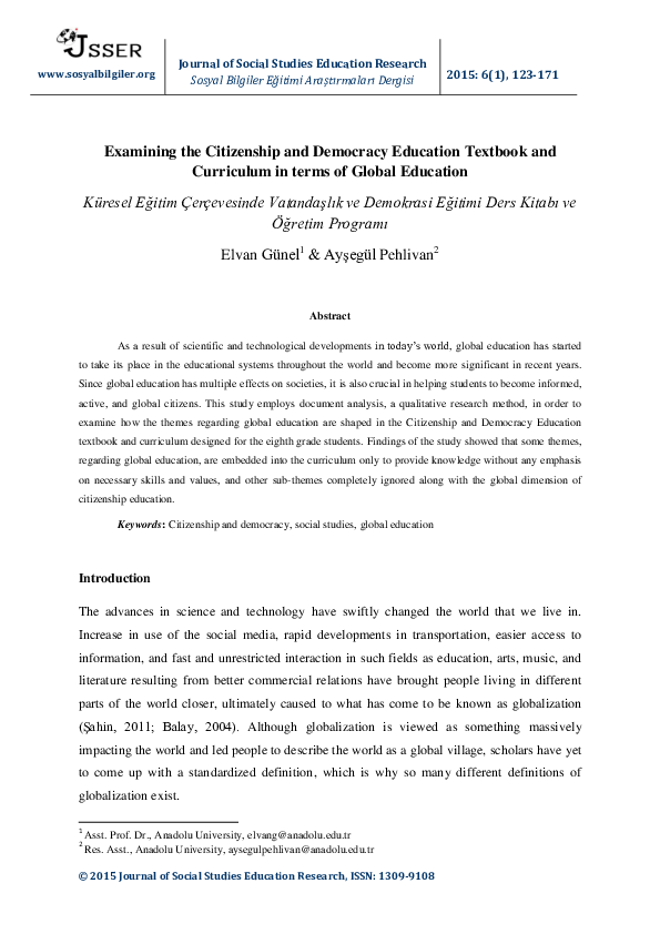 (PDF) Examining the Citizenship and Democracy Education Textbook and ...