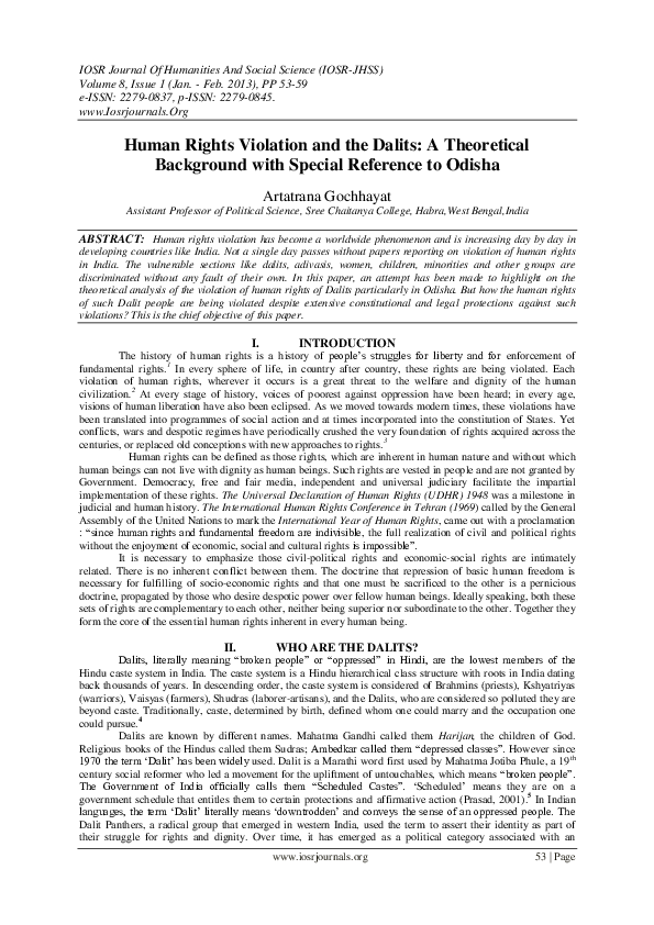 (PDF) Human Rights Violation and the Dalits: A Theoretical Background ...