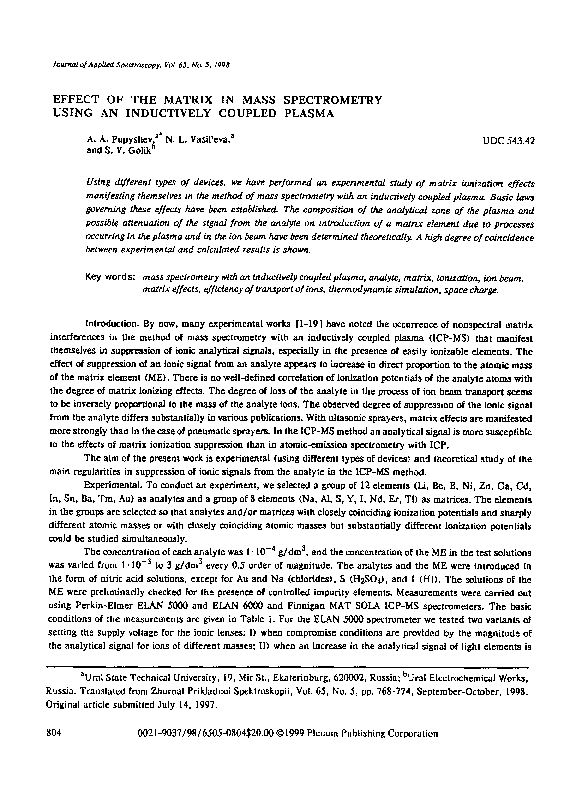 (PDF) EFFECT OF THE MATRIX IN MASS SPECTROMETRY USING AN INDUCTIVELY ...