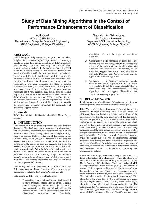 (PDF) Study of Data Mining Algorithms in the Context of Performance ...