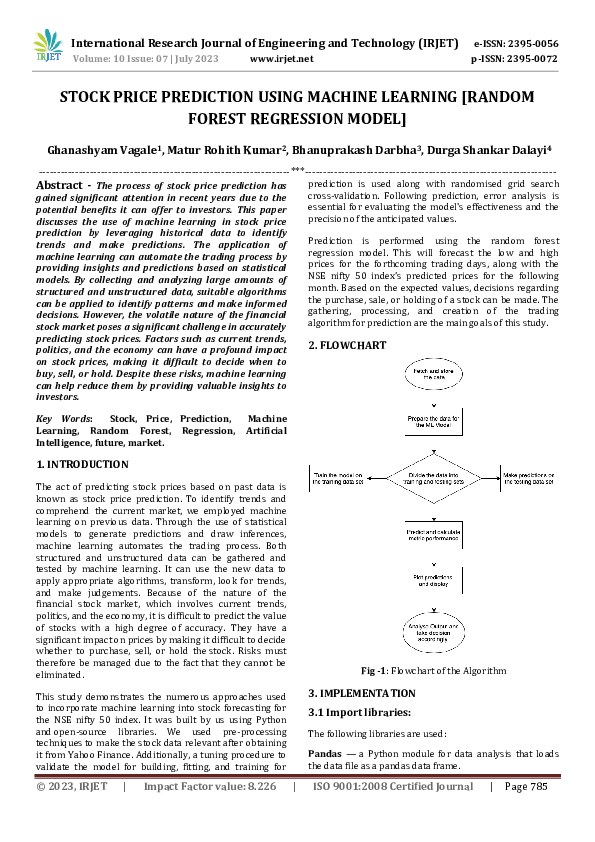(PDF) STOCK PRICE PREDICTION USING MACHINE LEARNING [RANDOM FOREST ...