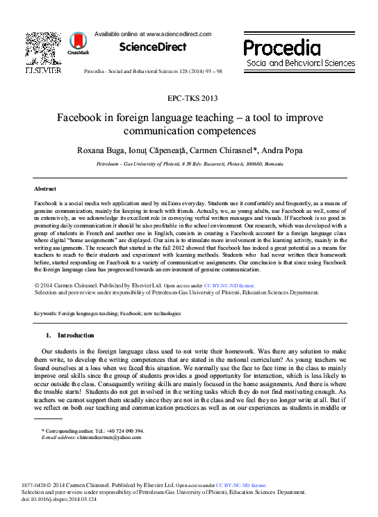 (PDF) Facebook in Foreign Language Teaching – A Tool to Improve ...