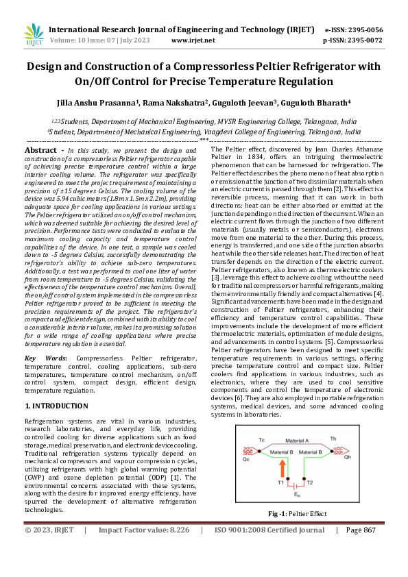 (PDF) Design and Construction of a Compressorless Peltier Refrigerator ...