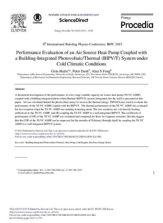 (PDF) Performance Evaluation of an Air Source Heat Pump Coupled with a ...