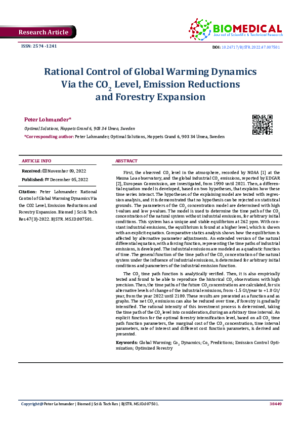 (PDF) Rational Control of Global Warming Dynamics Via the CO2 Level ...