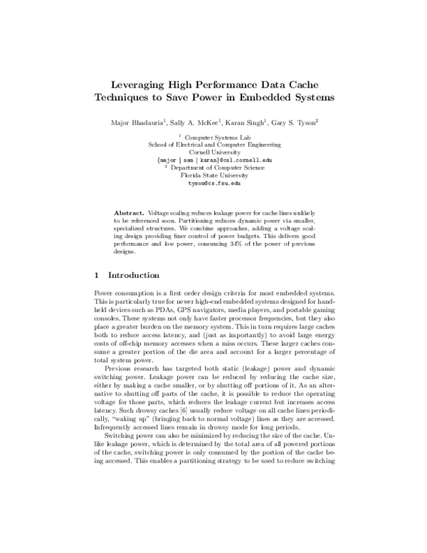 (PDF) Leveraging High Performance Data Cache Techniques to Save Power ...