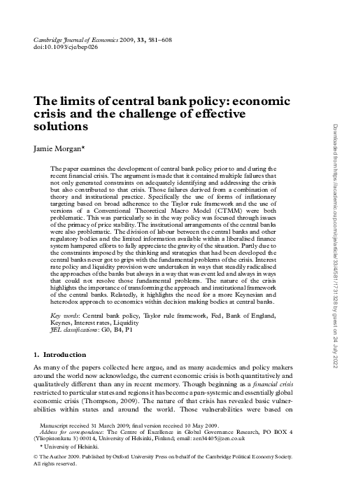 (PDF) The limits of central bank policy: economic crisis and the ...