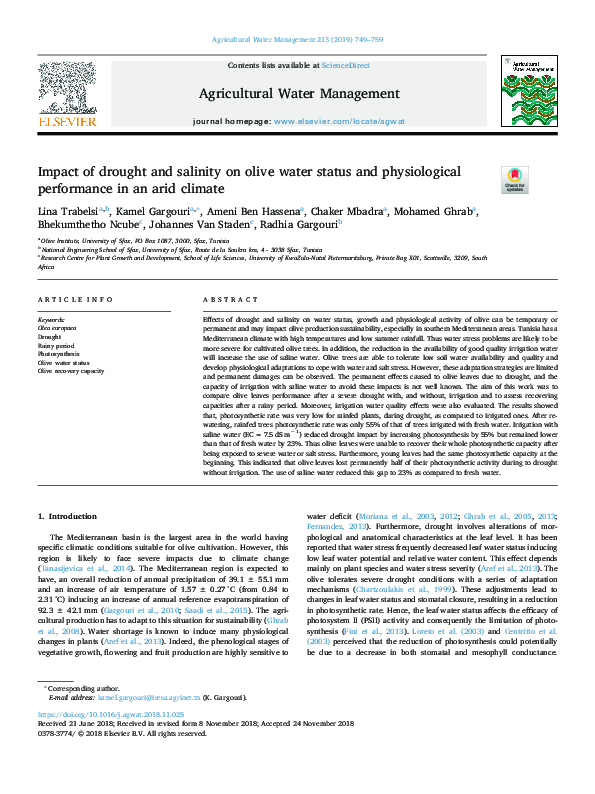 (PDF) Impact of drought and salinity on olive water status and ...
