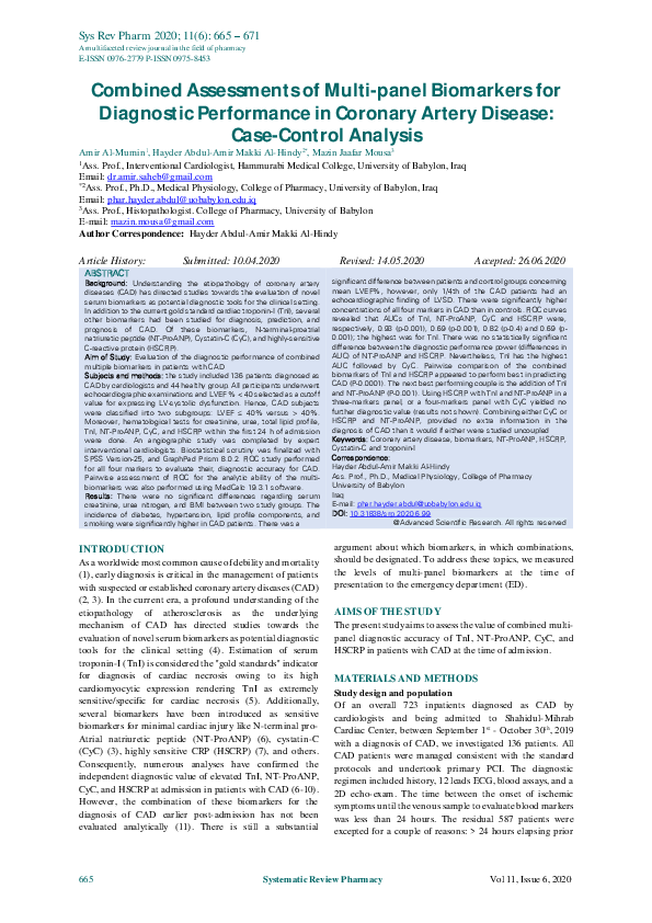 (PDF) Combined Assessments of Multi-panel Biomarkers for Diagnostic ...