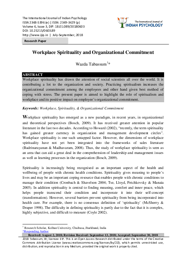 (PDF) Workplace Spirituality and Organizational Commitment