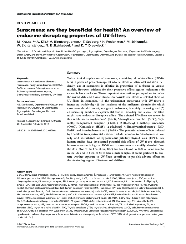 (PDF) Sunscreens: are they beneficial for health? An overview of ...