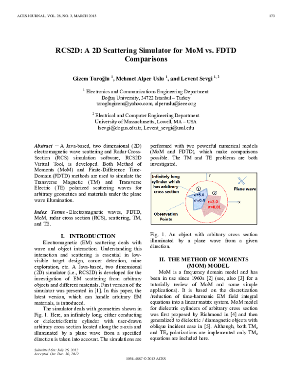 (PDF) RCS2D: A 2D Scattering Simulator for MoM vs. FDTD Comparisons