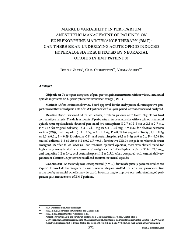 (PDF) Marked variability in peri-partum anesthetic management of ...