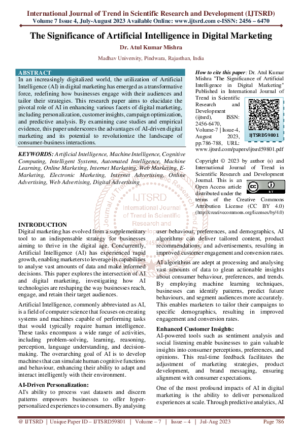 (PDF) The Significance of Artificial Intelligence in Digital Marketing