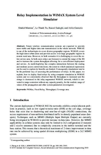 (PDF) Relay Implementation in WiMAX System Level Simulator