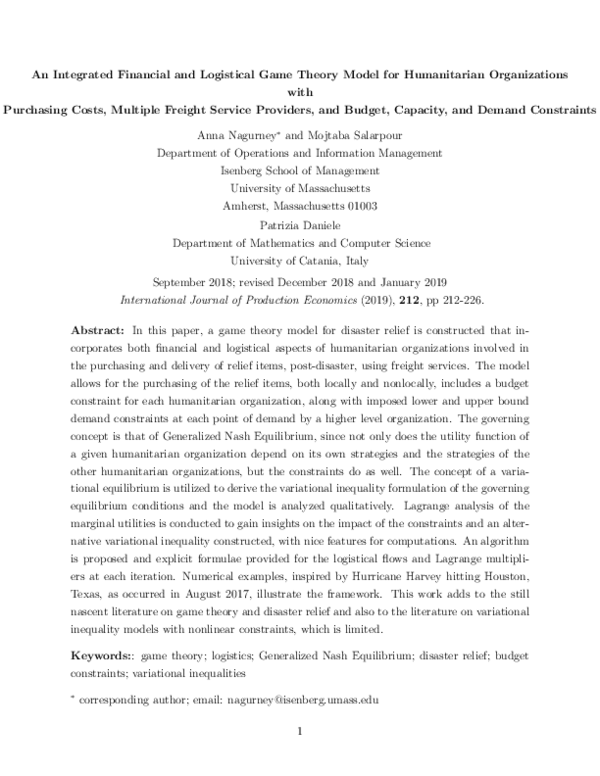 (PDF) An integrated financial and logistical game theory model for ...
