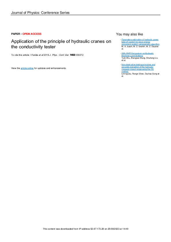 (PDF) Application of the principle of hydraulic cranes on the