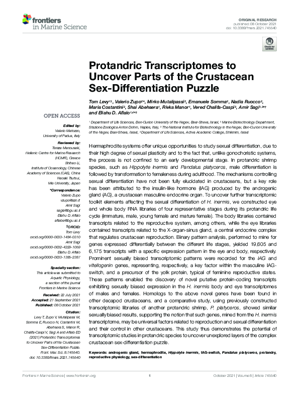 (PDF) Protandric Transcriptomes to Uncover Parts of the Crustacean Sex ...