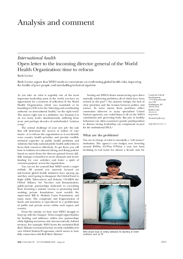 (PDF) Open letter to the incoming director general of the World Health ...