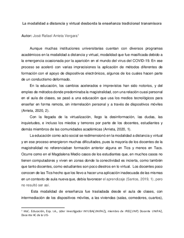 (PDF) La modalidad a distancia y virtual desborda la enseñanza ...
