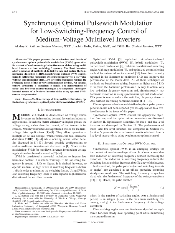 (PDF) Synchronous Optimal Pulsewidth Modulation for Low-Switching ...