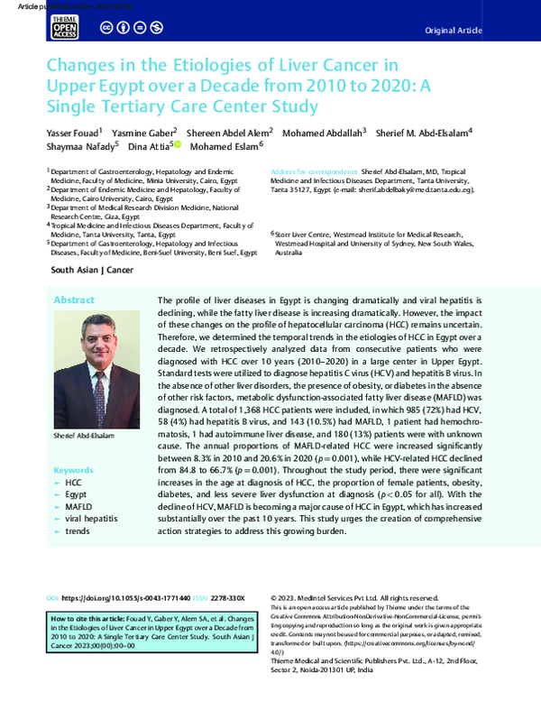 (PDF) Changes in the Etiologies of Liver Cancer in Upper Egypt over a ...