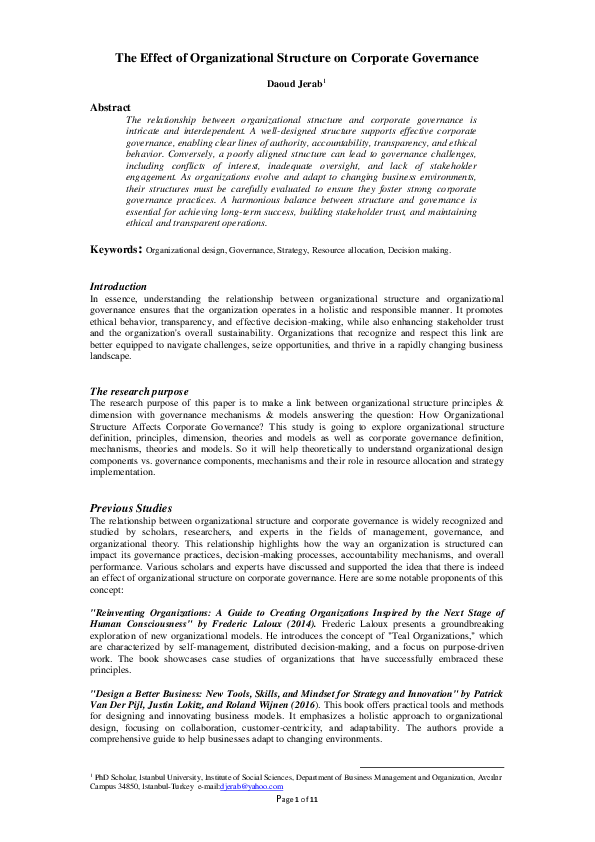 (PDF) The Effect of Organizational Structure on Corporate Governance