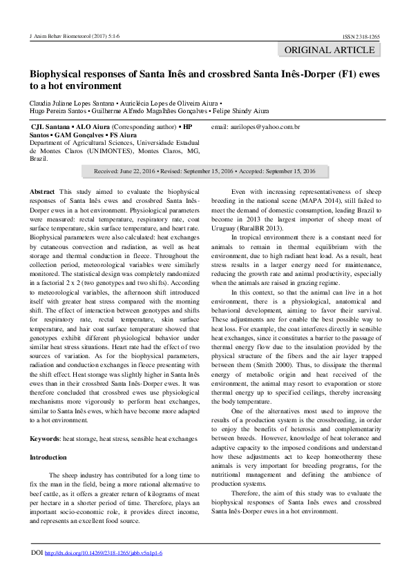 (PDF) Biophysical Responses of Santa Inês and Crossbred Santa Inês ...