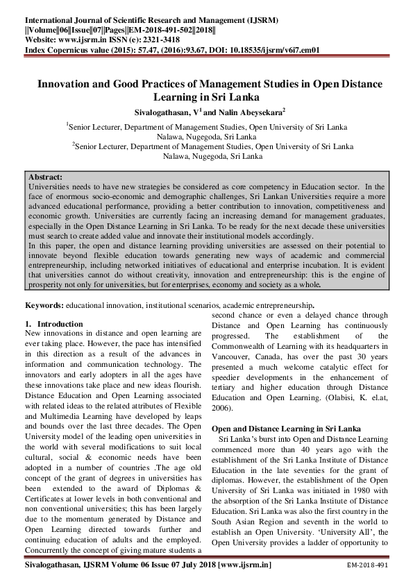 (PDF) Innovation And Good Practices Of Management Studies In Open ...