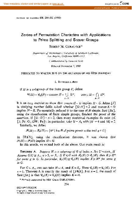 (PDF) Zeroes of permutation characters with applications to prime ...