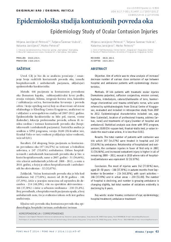 (PDF) Epidemiology study of ocular contusion injuries