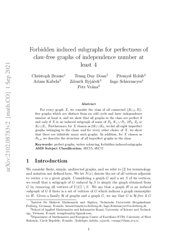 (PDF) Forbidden induced subgraphs for perfectness of claw-free graphs ...