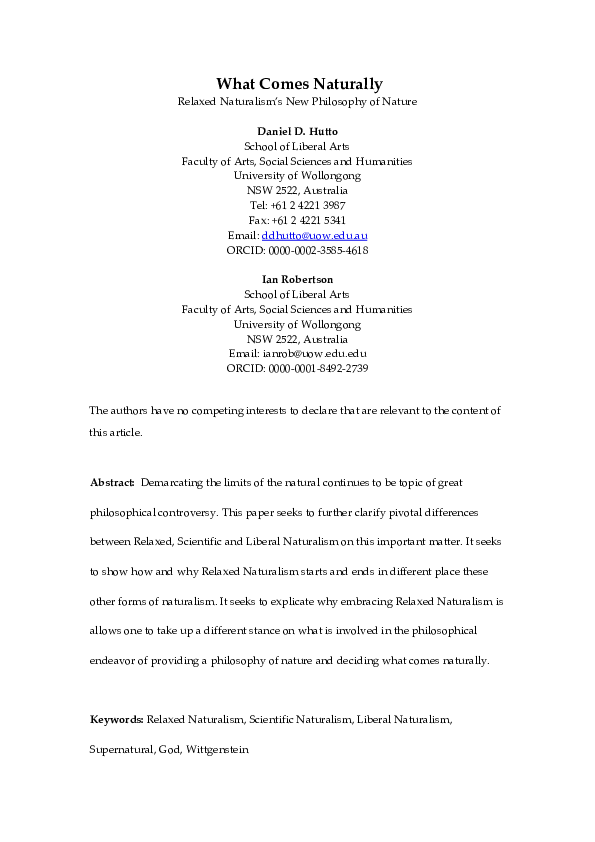 What Comes Naturally: Relaxed Naturalism’s New Philosophy of Nature