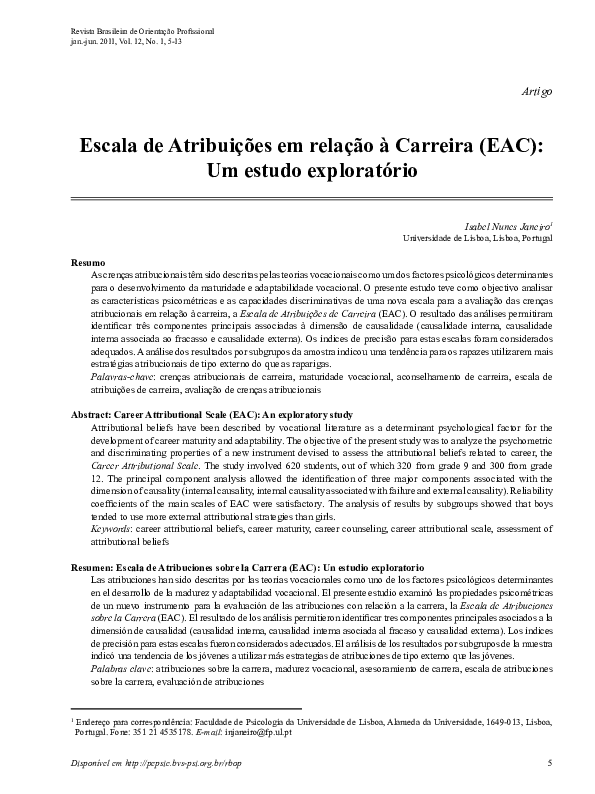 (PDF) Career Attributional Scale (EAC): an exploratory study