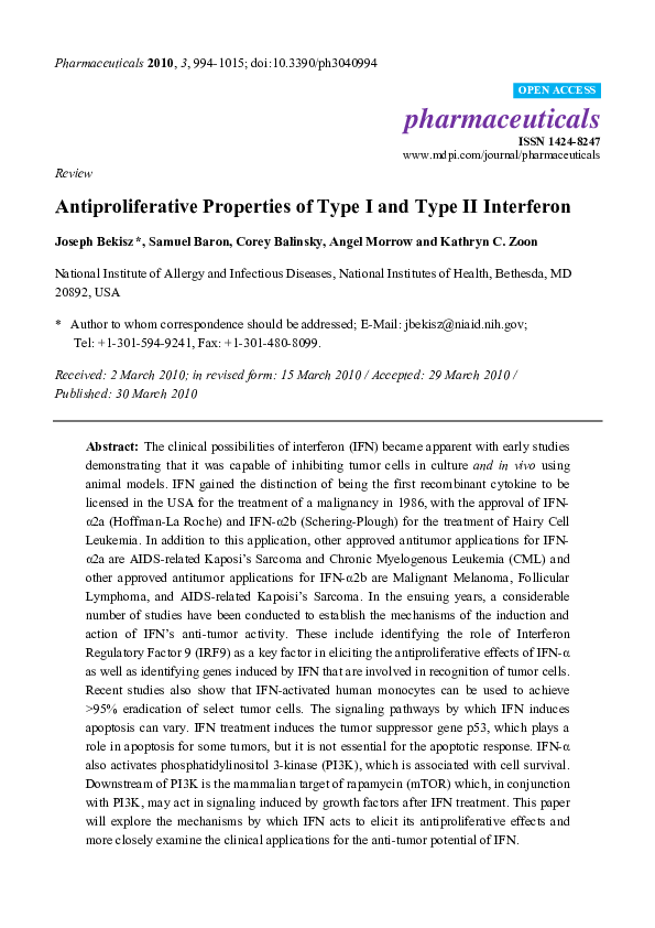 (PDF) Antiproliferative Properties of Type I and Type II Interferon