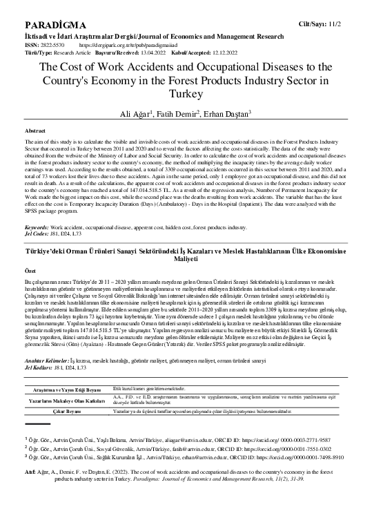 (PDF) The Cost of Work Accidents and Occupational Diseases to the ...