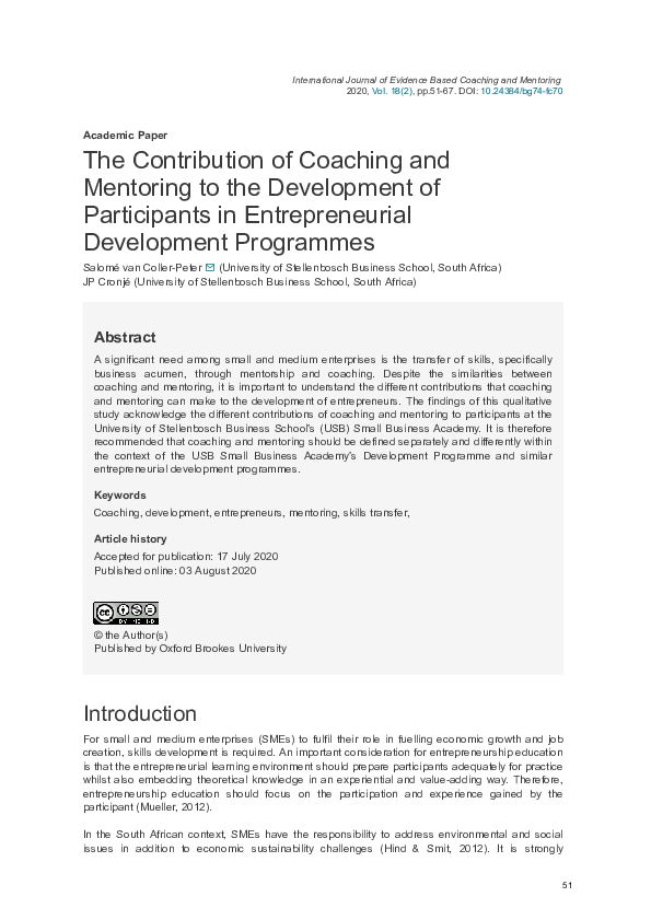 (PDF) The Contribution of Coaching and Mentoring to the Development of ...