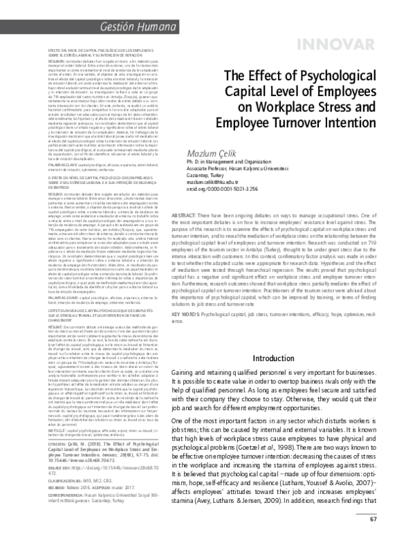 (PDF) The Effect of Psychological Capital Level of Employees on ...