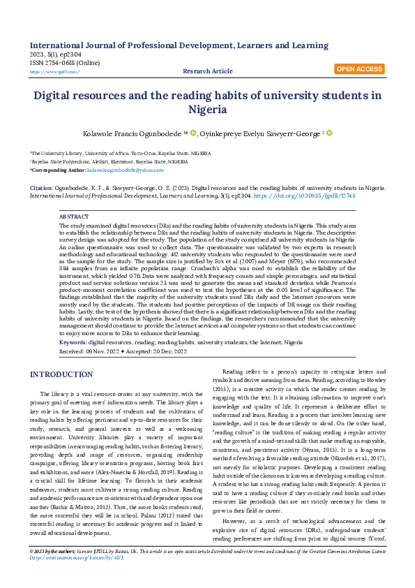 (PDF) Digital resources and the reading habits of university students ...