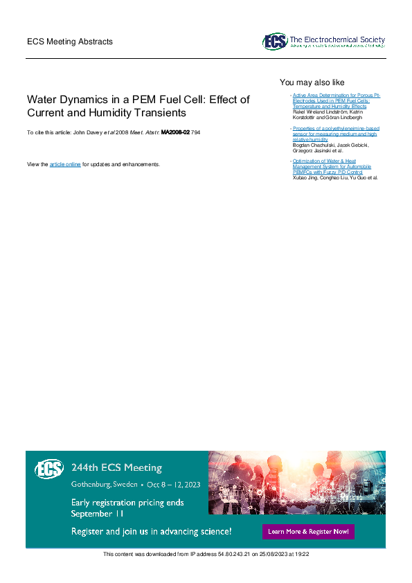 (PDF) Water Dynamics in a PEM Fuel Cell: Effect of Current and Humidity ...