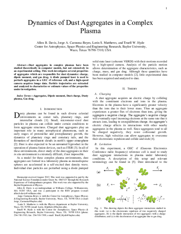 (PDF) Dynamics of Dust Aggregates in a Complex Plasma