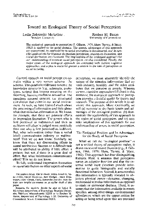 (PDF) Toward an ecological theory of social perception