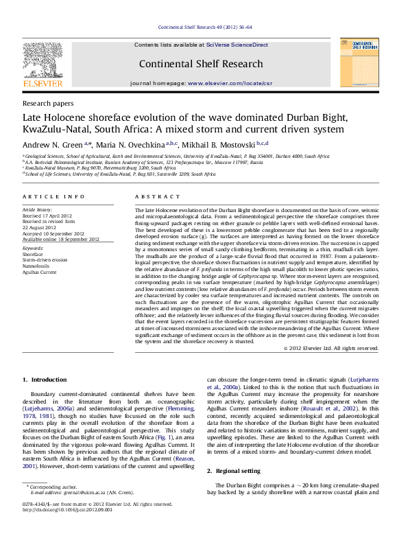 (PDF) Late Holocene shoreface evolution of the wave dominated Durban ...