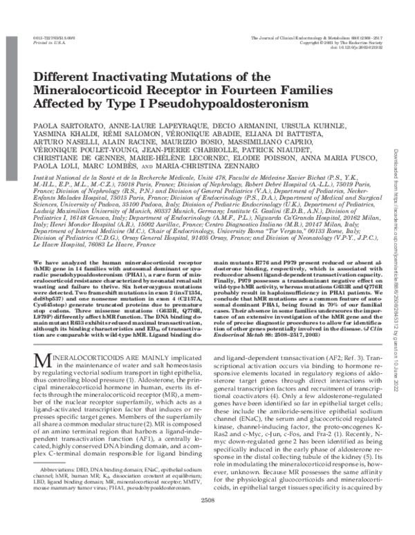 (PDF) Different Inactivating Mutations of the Mineralocorticoid ...