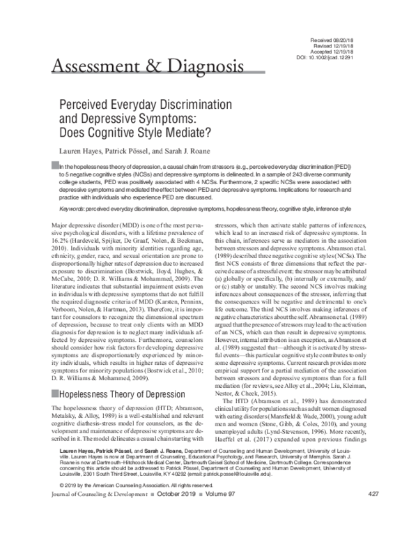 (PDF) Perceived Everyday Discrimination and Depressive Symptoms: Does ...