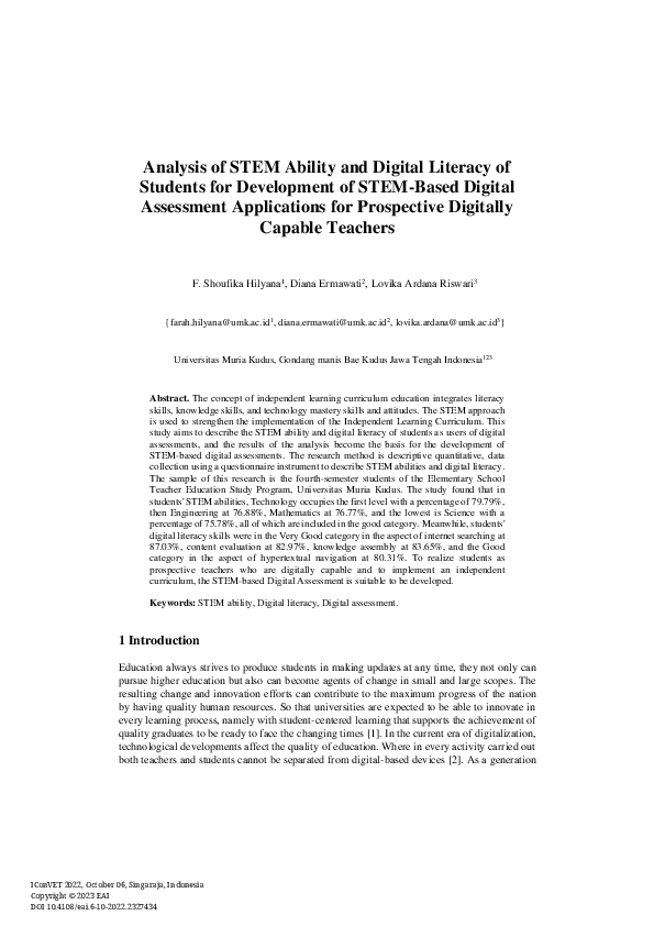 (PDF) Analysis of STEM Ability and Digital Literacy of Students for ...