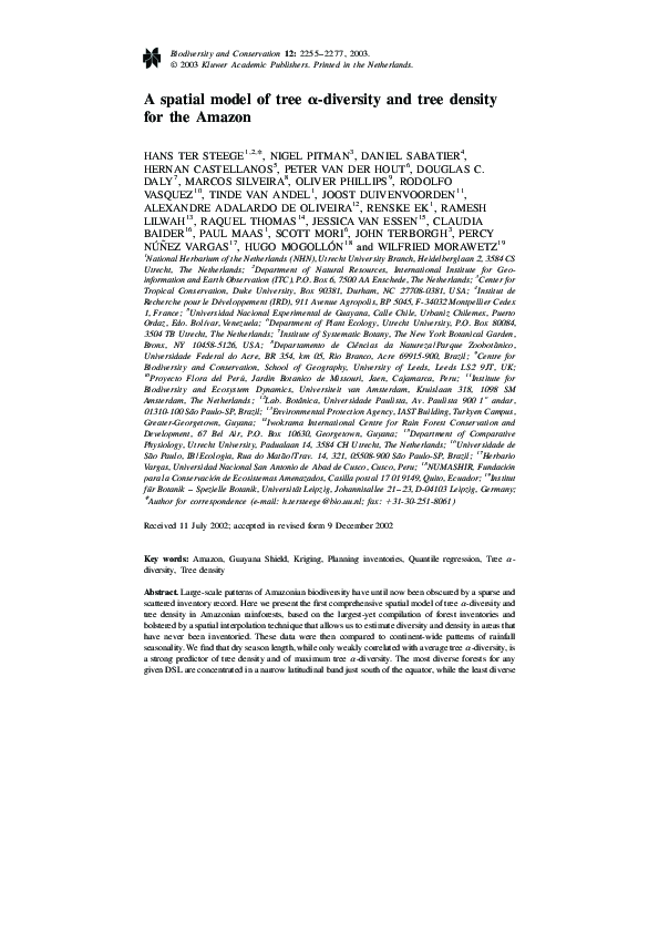 (PDF) A spatial model of tree α-diversity and tree density for the Amazon
