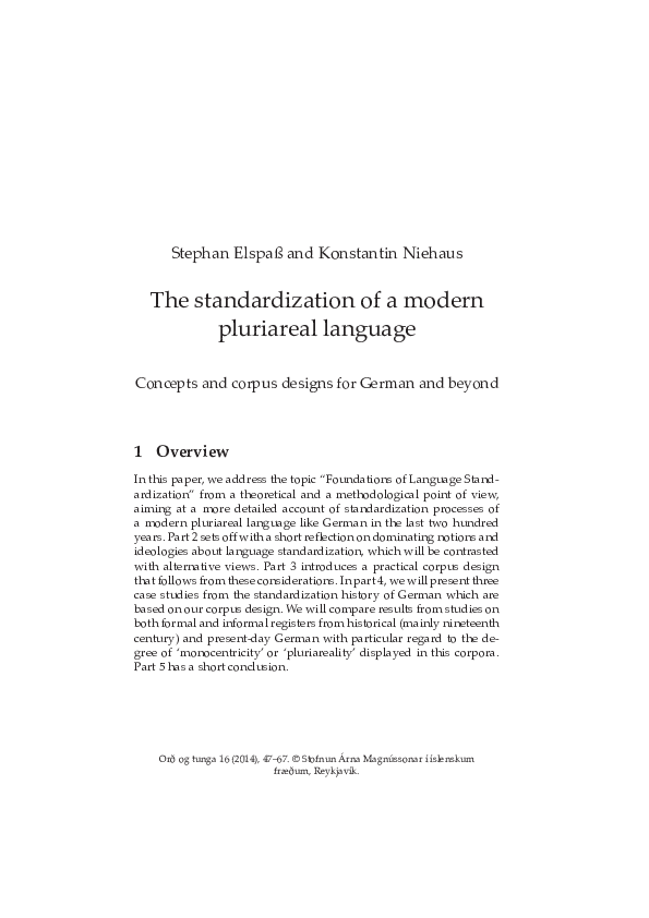 (PDF) The standardization of a modern pluriareal language. Concepts and ...