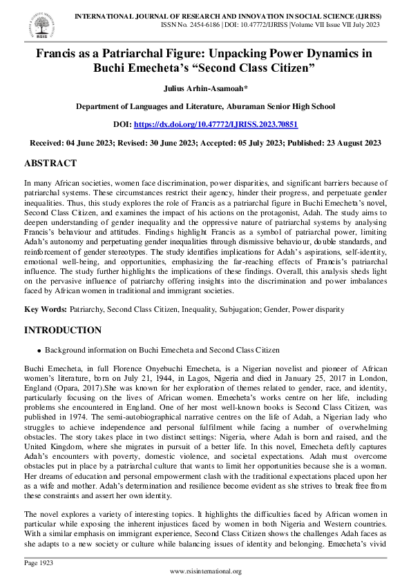 (PDF) Francis as a Patriarchal Figure: Unpacking Power Dynamics in ...