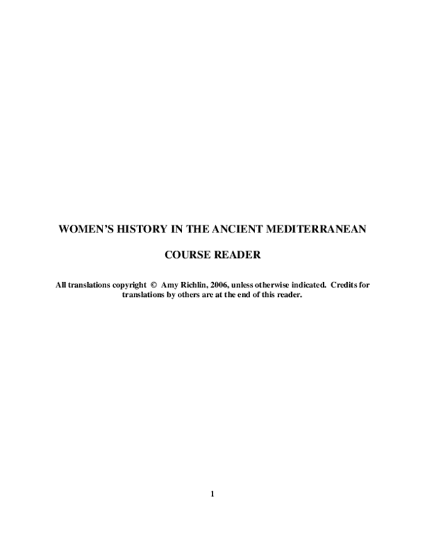 (PDF) WOMEN'S HISTORY IN THE ANCIENT MEDITERRANEAN COURSE READER
